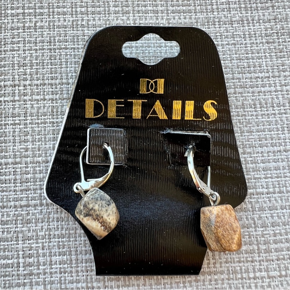 Details Jasper Stone Dangle Drop Pierced Earrings